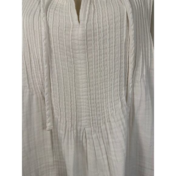 Free People CP Shades White Pleated Peasant Boho Top Pleated Cotton Blouse M - Picture 2 of 7